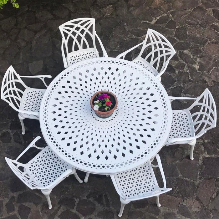 Frances Table 6 Seater Set - White - Image 7